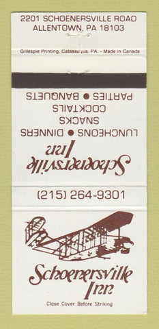 Matchbook Cover - Schoenersville Inn Allentown PA 30 Strike