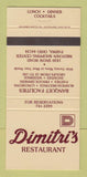 Matchbook Cover - Dimitri's Restaurant Parma OH 30 Strike