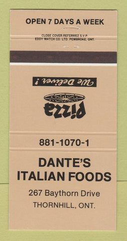 Matchbook Cover - Dante's Italian Restaurant Thornhill ON 30 Strike