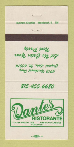 Matchbook Cover - Dante's Ristorante Crystal Lake IL 30 Strike