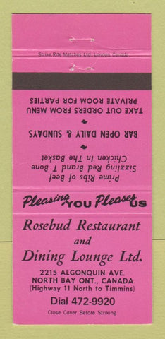 Matchbook Cover - Rosebud Restaurant North Bay ON 30 Strike