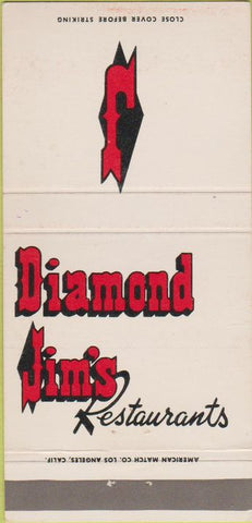 Matchbook Cover - Diamond Jim's Restaurant Hollywood CA 30 Strike