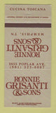 Matchbook Cover - Ronnie Grisanti & Sons Memphis TN 30 Strike