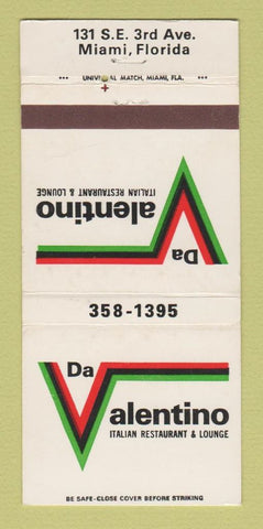 Matchbook Cover - Da Valentino Italian Restaurant Miami FL 30 Strike