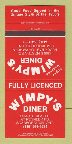Matchbook Cover - Wimpy's Diner Scarborough ON 30 Strike