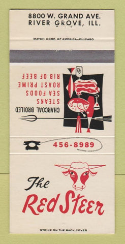 Matchbook Cover - The Red Steer Restaurant River Grove IL 30 Strike