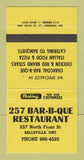 Matchbook Cover - 257 BBQ Restaurant Belleville ON 30 Strike