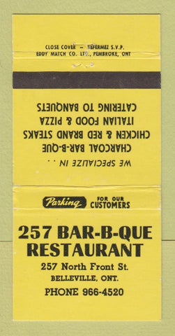 Matchbook Cover - 257 BBQ Restaurant Belleville ON 30 Strike