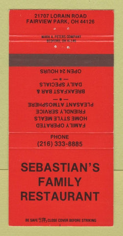 Matchbook Cover - Sebastian's Family Restaurant  Fairview Park OH 30 Strike