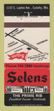 Matchbook Cover - Selens Prime Rib Cudahy WI 30 Strike