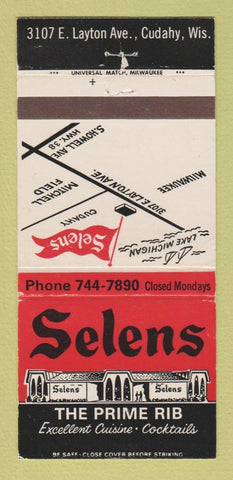 Matchbook Cover - Selens Prime Rib Cudahy WI 30 Strike
