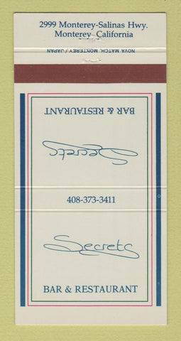 Matchbook Cover - Secrets Bar Restaurant Monterey CA 30 Strike