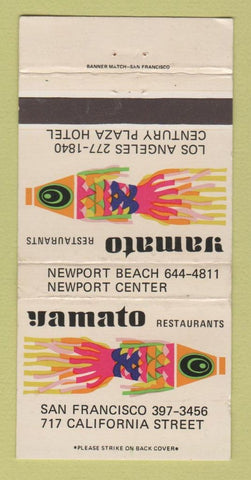 Matchbook Cover - Yamato Restaurants San Francisco Los Angeles CA 30 Strike