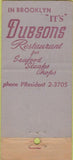 Matchbook Cover - Dubson's Restaurant Brooklyn NY 30 Strike