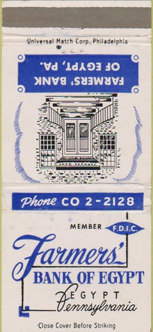 Matchbook Cover - Farmers Bank of Egypt PA 30 Strike