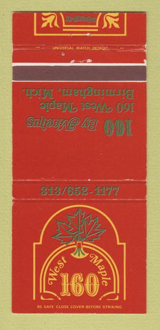 Matchbook Cover - West Maple 160 Birmingham MI 30 Strike