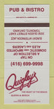 Matchbook Cover - Quigley's Restaurant Toronto ON 30 Strike