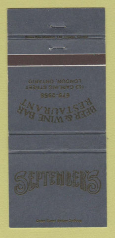 Matchbook Cover - September's Restaurant London ON 30 Strike