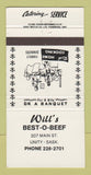 Matchbook Cover - Will's Best o Beef Unity SK 30 Strike