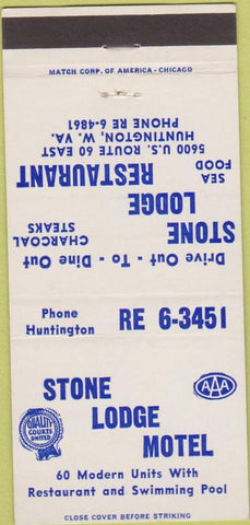 Matchbook Cover - Stone Lodge Restraurant Huntington WV 30 Strike