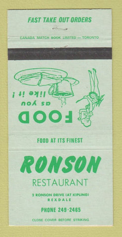 Matchbook Cover - Ronson Restaurant Rexdale ON 30 Strike
