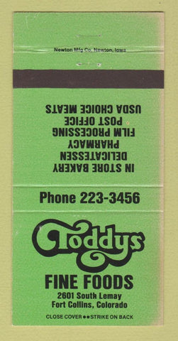 Matchbook Cover - Toddys Fine Foods Fort Collins Colorado 30 Strike