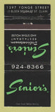 Matchbook Cover - Senior's Deli Toronto ON 30 Strike