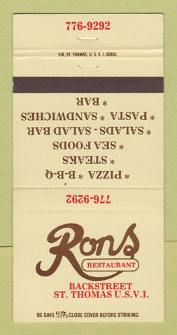 Matchbook Cover - Rons Restaurant St Thomas Virgin Islands 30 Strike