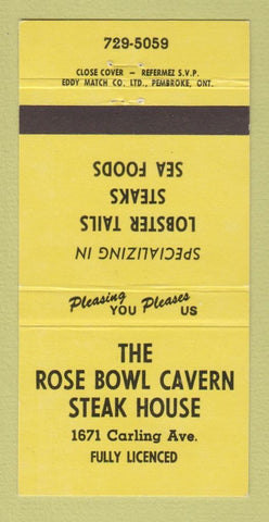 Matchbook Cover - Rose Bowl Cavern Steak House Ottawa ON 30 Strike