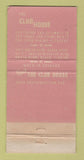 Matchbook Cover - Club House Restaurant Miami Beach FL 30 Strike