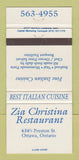 Matchbook Cover - Zia Christina Restaurant Ottawa ON 30 Strike