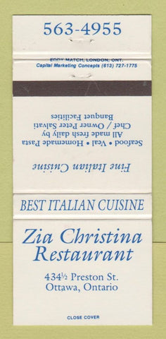 Matchbook Cover - Zia Christina Restaurant Ottawa ON 30 Strike