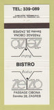 Matchbook Cover - Zezo Bistro Zagreb Croatia  30 Strike