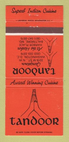 Matchbook Cover - Tandoor Restaurant Washington DC Baltimore MD 30 Strike