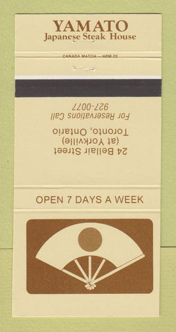 Matchbook Cover - Yamato Japanese Restaurant Toronto ON 30 Strike