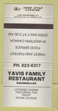 Matchbook Cover - Yavis Family Restaurant 30 Strike