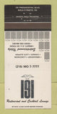 Matchbook Cover - 191 Restaurant Bala Cynwyd PA WEAR 30 Strike