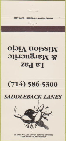 Matchbook Cover - Saddleback Bowling Lanes Mission Viejo CA 30 Strike