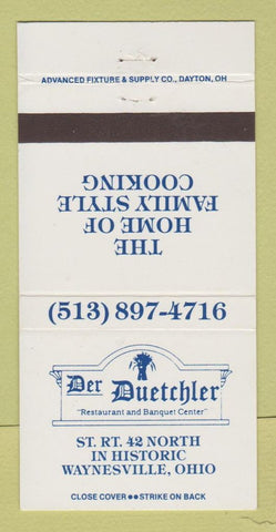 Matchbook Cover - Der Duetchler Restaurant Waynesville OH 30 Strike