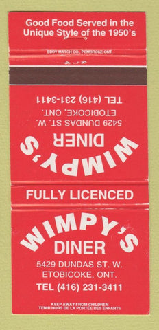 Matchbook Cover - Wimpy's Diner Etobicoke ON 30 Strike