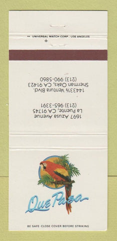 Matchbook Cover - Que Pasa Restaurant Sherman Oaks La Puente CA 30 Strike