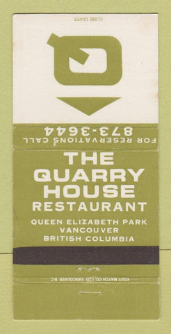 Matchbook Cover Quarry House Restaurant Vancouver BC 30 Strike