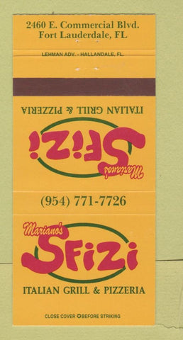 Matchbook Cover Mariano's Sfizi Italian Restaurant Fort Lauderdale FL 30 Strike