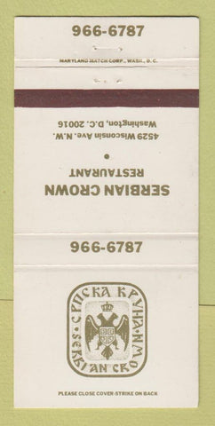 Matchbook Cover - Serbian Crown Restaurant Washington DC WEAR 30 Strike