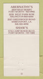 Matchbook Cover - Shaw's Restaurant Abernathy's Fort Worth TX 30 Strike