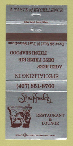 Matchbook Cover - Sheffields Restaurant Orlando? FL 30 Strike
