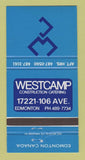 Matchbook Cover - Westcamp Construction Catering Edmonton AB 30 Strike