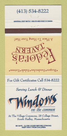 Matchbook Cover Fedora's Tavern Windows on the Common South Hadley MA 30 Strike