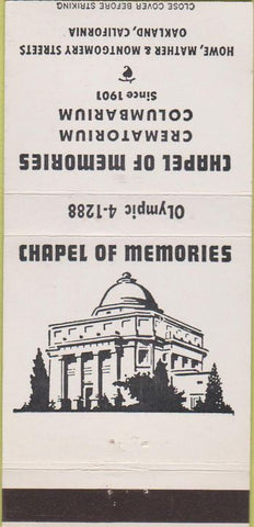 Matchbook Cover - Chapel of Memories Mortuary Oakland CA 30 Strike