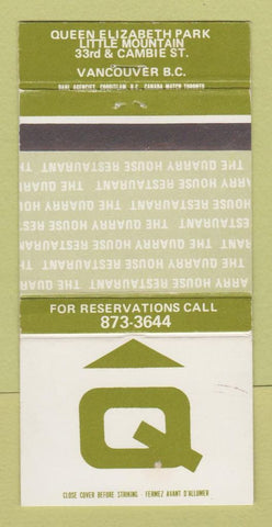 Matchbook Cover - Quarry House Restaurant Vancouver BC 30 Strike